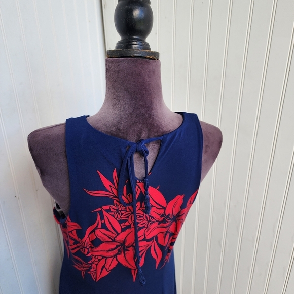 Tommy Bahama Flower Of Pisa Maxi Dress Island Navy Blue Red Stretch Sleveless M - Picture 6 of 16